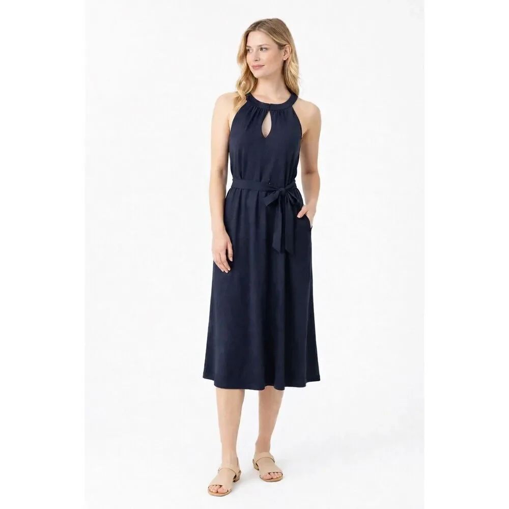 Ann Taylor Halter Midi Dress Keyhole Neckline Navy Small NEW #734